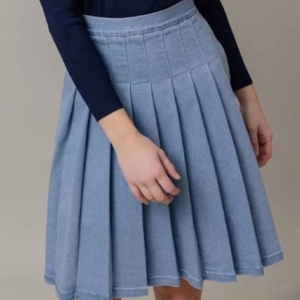 Classic Blue Pleated Skirt
